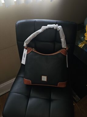 Dooney & Bourke Black with Tan Trim Leather Shoulder Bag